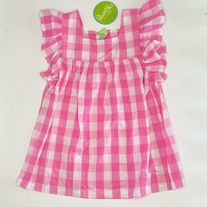 Pink Gingham Ruffle Sleeve Blouse